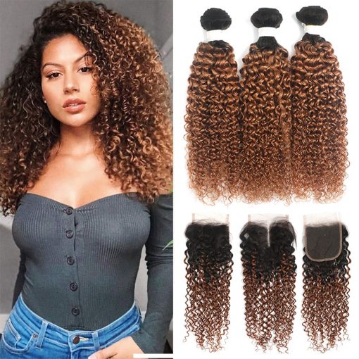 Ombre Bundles Brazilian Kinky Curly With Closure
